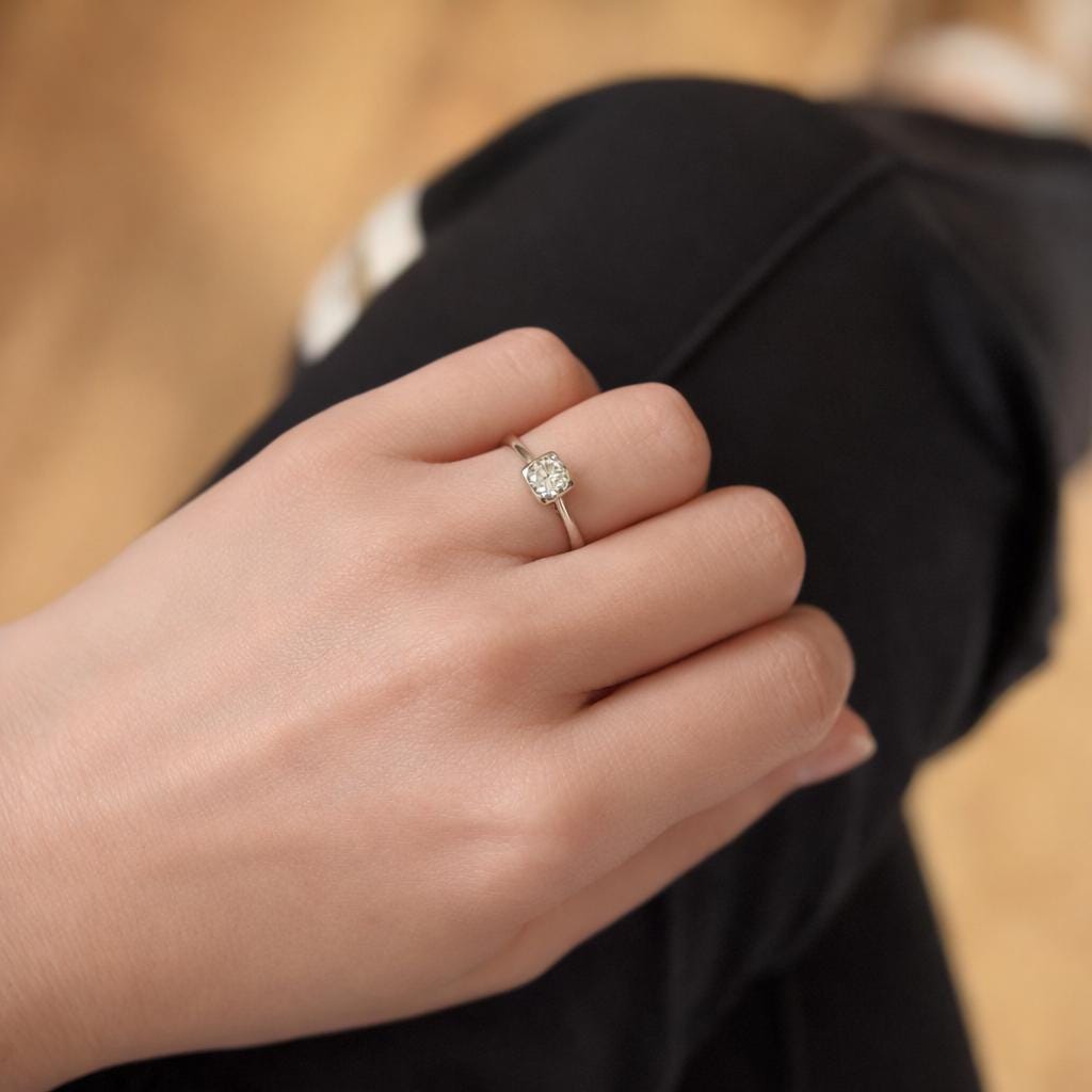 Vintage 18ct White Gold 0.43ct Diamond Solitaire Ring, Square Bezel Set, Size M.5/6.5