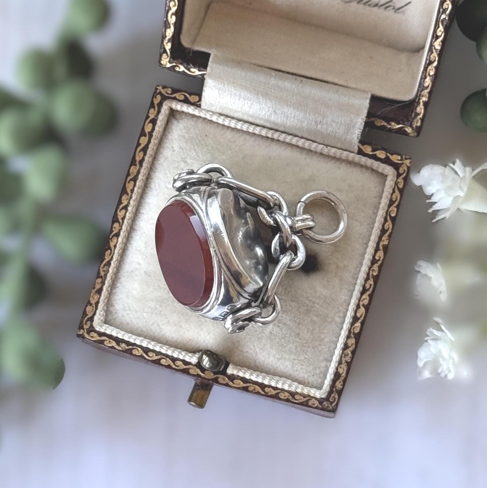 Antique Victorian Sterling Silver Triple Seal Spinning Fob Pendant, Carnelian & Bloodstone, Birmingham 1901