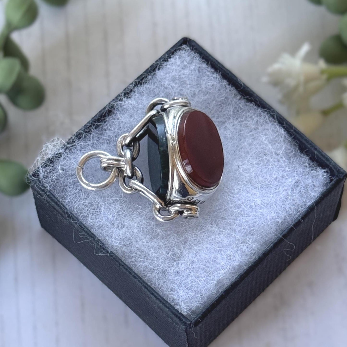 Antique Victorian Sterling Silver Triple Seal Spinning Fob Pendant, Carnelian & Bloodstone, Birmingham 1901