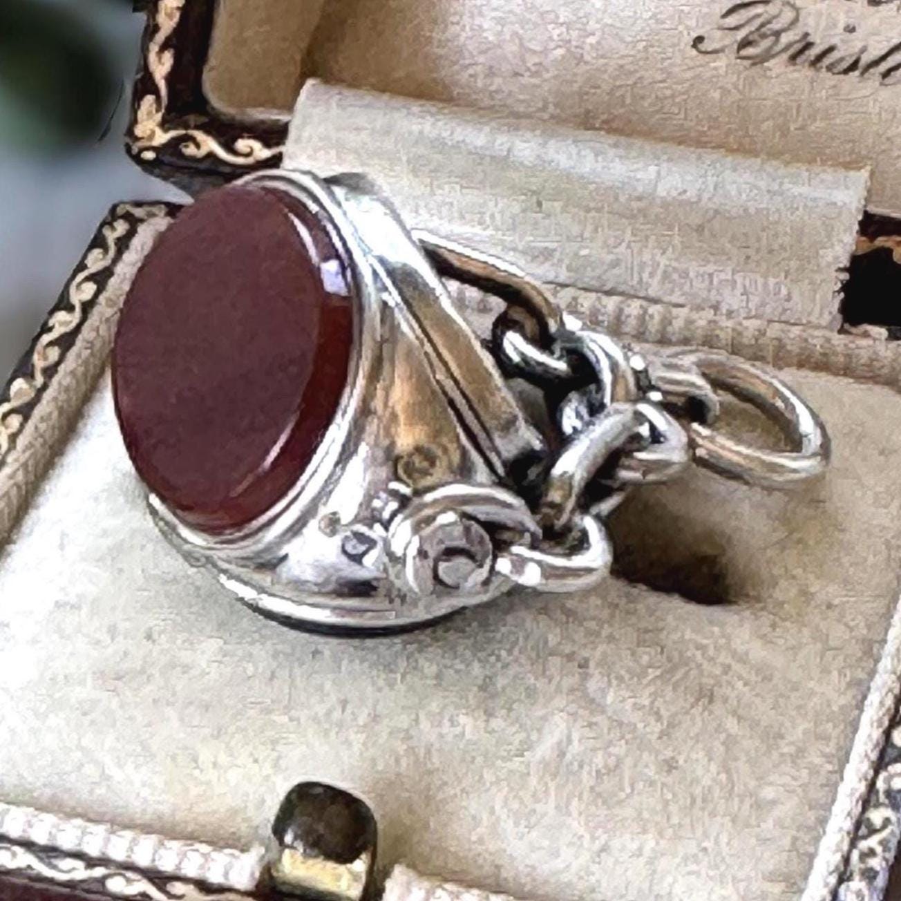 Antique Victorian Sterling Silver Triple Seal Spinning Fob Pendant, Carnelian & Bloodstone, Birmingham 1901