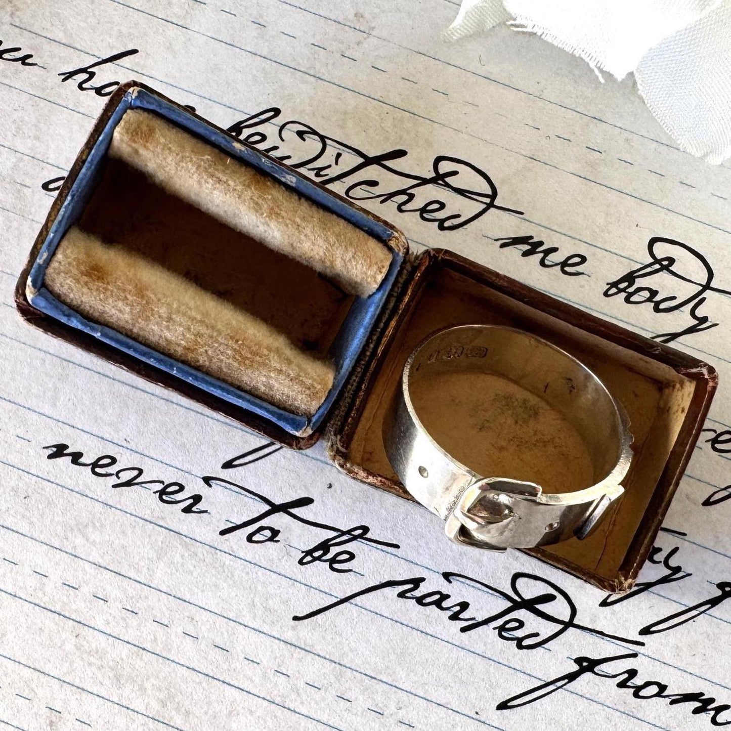 Antique Victorian Sterling Silver Buckle Ring In Original Box