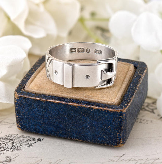 Antique Victorian Sterling Silver Buckle Ring In Original Box