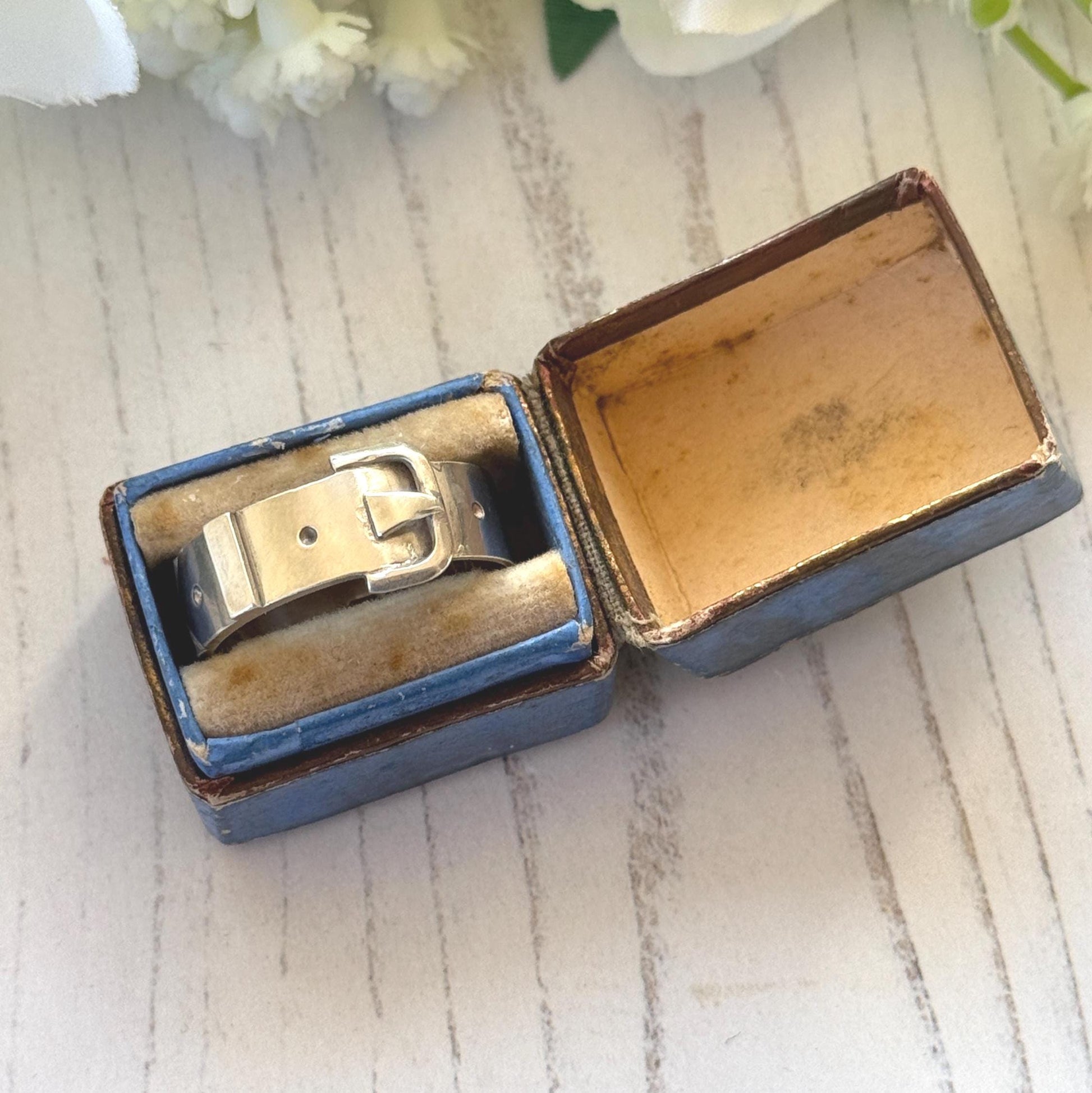 Antique Victorian Sterling Silver Buckle Ring In Original Box