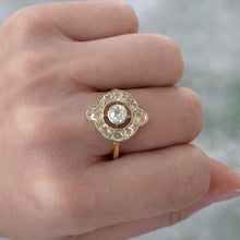 Charger l'image dans la galerie, Victorian Diamond Target Ring: 1.14ct Old Mine Cut &amp; Rose Cut Cluster. Platinum Topped 18ct Gold Antique Halo Ring
