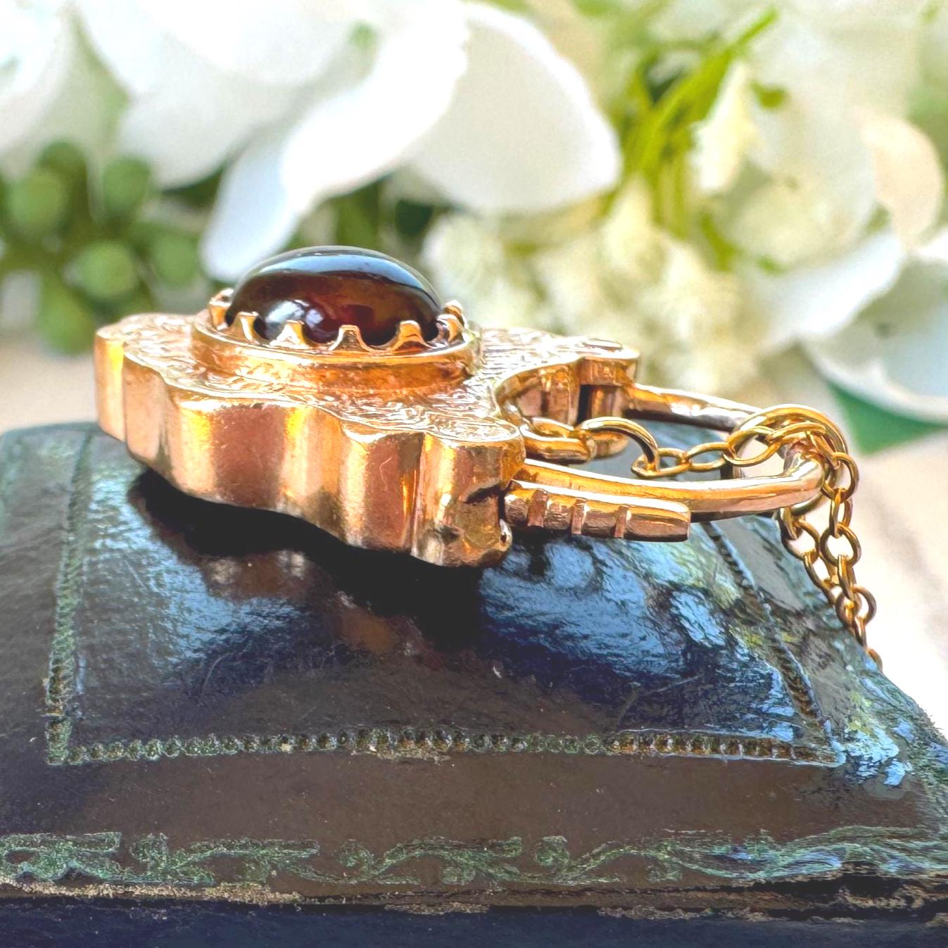 Antique Victorian Large 9ct Gold Almandine Garnet Shield Padlock Pendant/Bracelet Charm