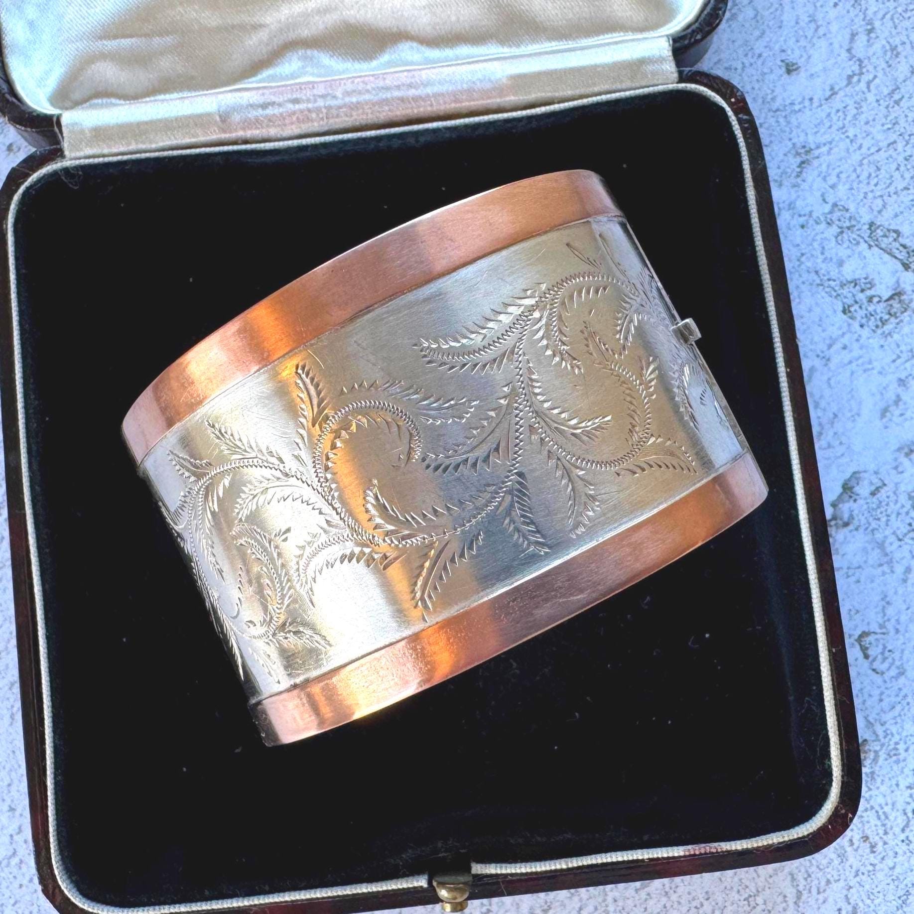 Victorian Sterling Silver & 9ct Rose Gold Bangle c1860