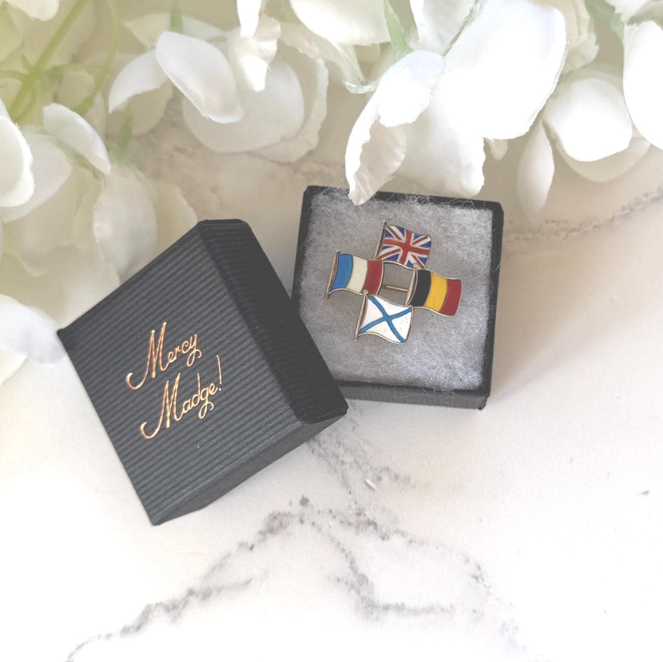 Rare WW1 Allies Sweetheart Brooch Russia Included 1914-1917: Sterling Silver Enamel Antique Military Pin