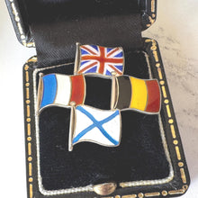 Carica l'immagine nel visualizzatore di Gallery, Rare WW1 Allies Sweetheart Brooch Russia Included 1914-1917: Sterling Silver Enamel Antique Military Pin
