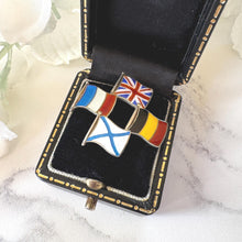 Carica l'immagine nel visualizzatore di Gallery, Rare WW1 Allies Sweetheart Brooch Russia Included 1914-1917: Sterling Silver Enamel Antique Military Pin
