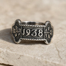 Carica l'immagine nel visualizzatore di Gallery, 1938 Sterling Silver Statement Ring | Birmingham Hallmarked | St John Ambulance Bar | Reimagined Antique Silver

