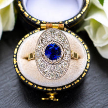 Charger l'image dans la galerie, Antique Art Deco Sapphire and Diamond Cluster Ring, Platinum Topped 18ct Gold, c.1920
