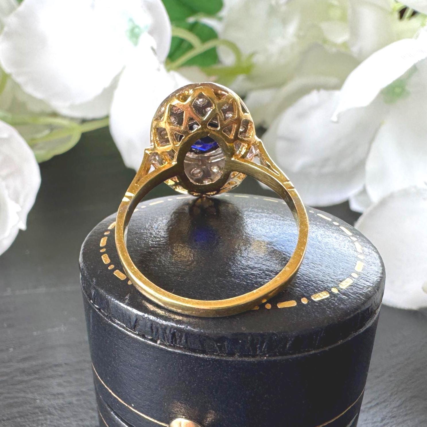 Antique Art Deco Sapphire and Diamond Cluster Ring, Platinum Topped 18ct Gold, c.1920