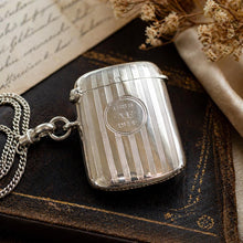 Charger l'image dans la galerie, Antique Sterling Silver Vesta Case Pendant, 1912 Birmingham Haseler, Engraved 1889–1914 Memorial Match Safe Necklace
