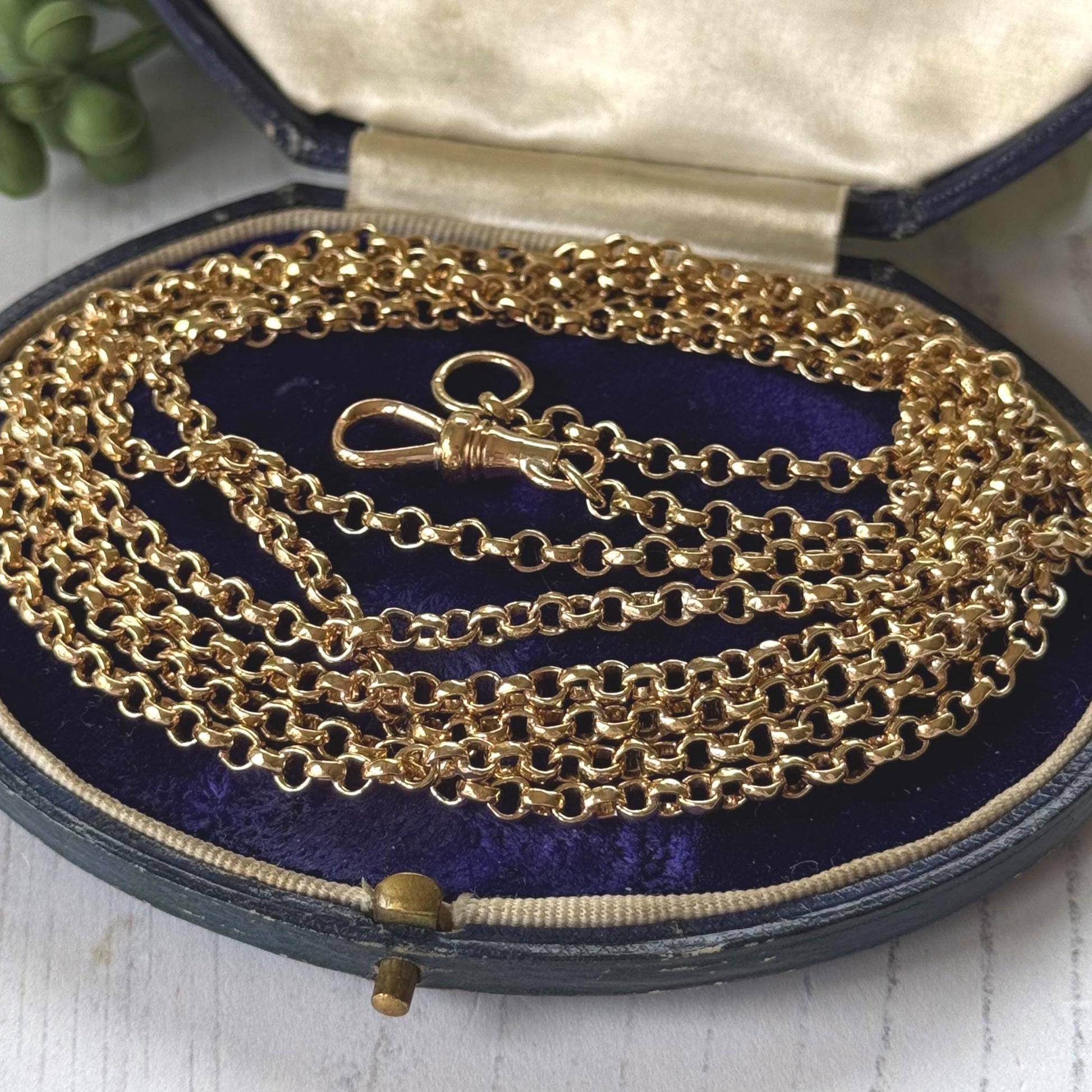 Antique Victorian 18ct Rolled Gold Guard Chain. 135cm Belcher Link Muff Chain/Sautoir Necklace