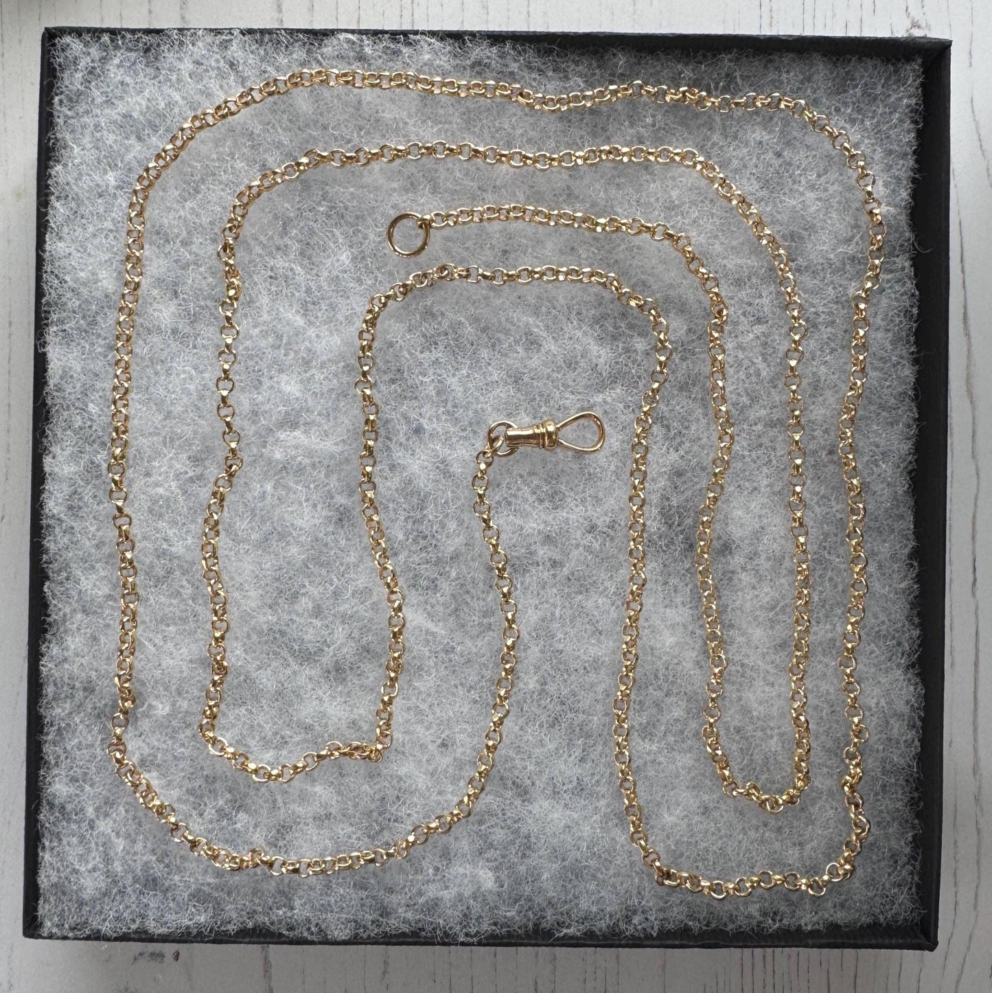 Antique Victorian 18ct Rolled Gold Guard Chain. 135cm Belcher Link Muff Chain/Sautoir Necklace