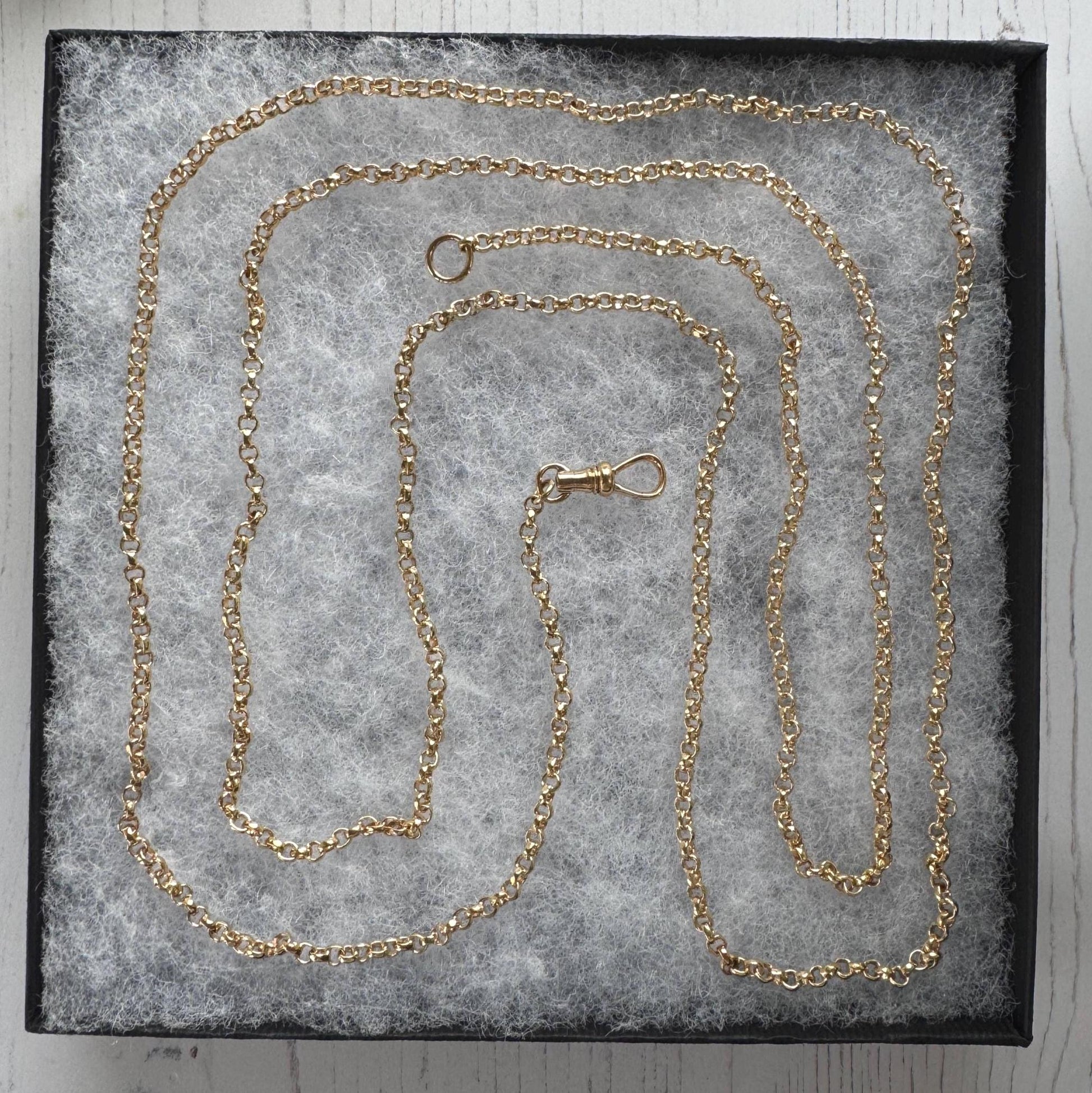 Antique Victorian 18ct Rolled Gold Guard Chain. 135cm Belcher Link Muff Chain/Sautoir Necklace