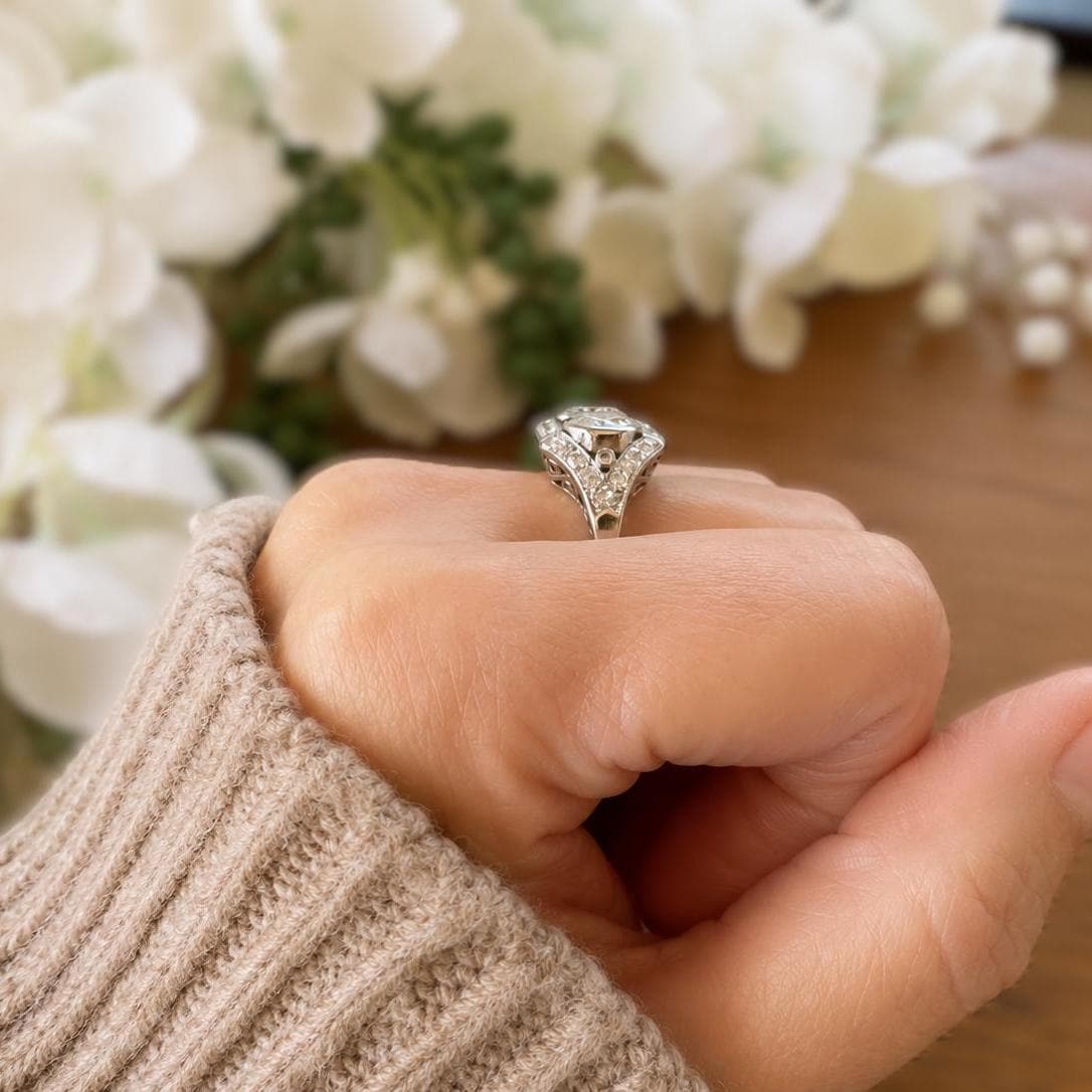 Art Deco Toi et Moi Diamond Ring 2.00ct Matched Old European Cut Diamonds Platinum Antique Engagement Ring