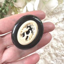 Charger l'image dans la galerie, Antique Victorian Whitby Jet Brooch with Carved Lovebirds Panel c1860
