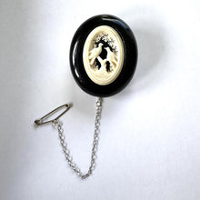 Charger l'image dans la galerie, Antique Victorian Whitby Jet Brooch with Carved Lovebirds Panel c1860
