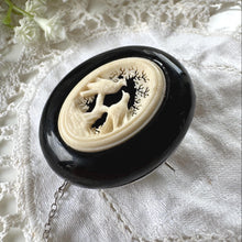 Charger l'image dans la galerie, Antique Victorian Whitby Jet Brooch with Carved Lovebirds Panel c1860
