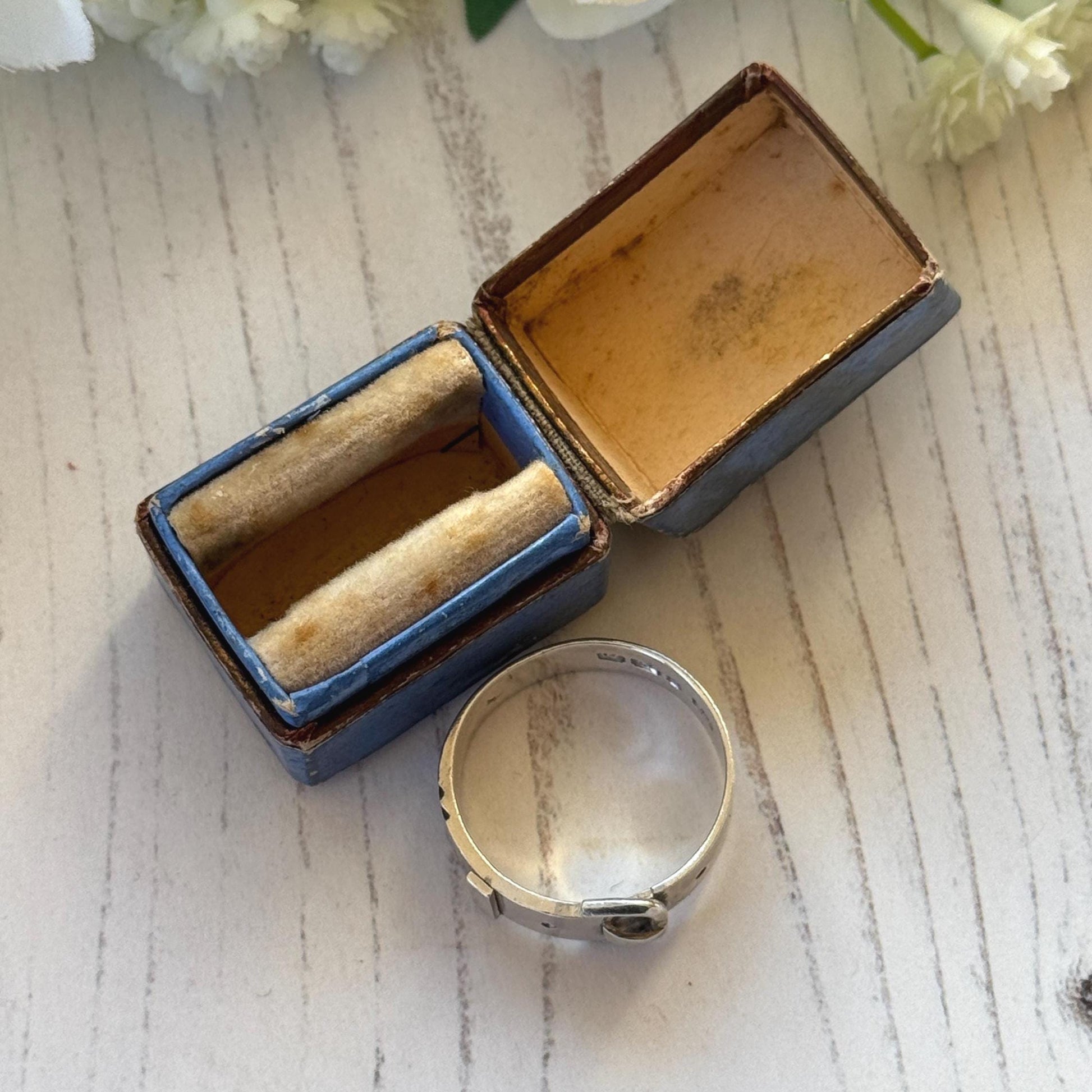 Antique Victorian Sterling Silver Buckle Ring In Original Box