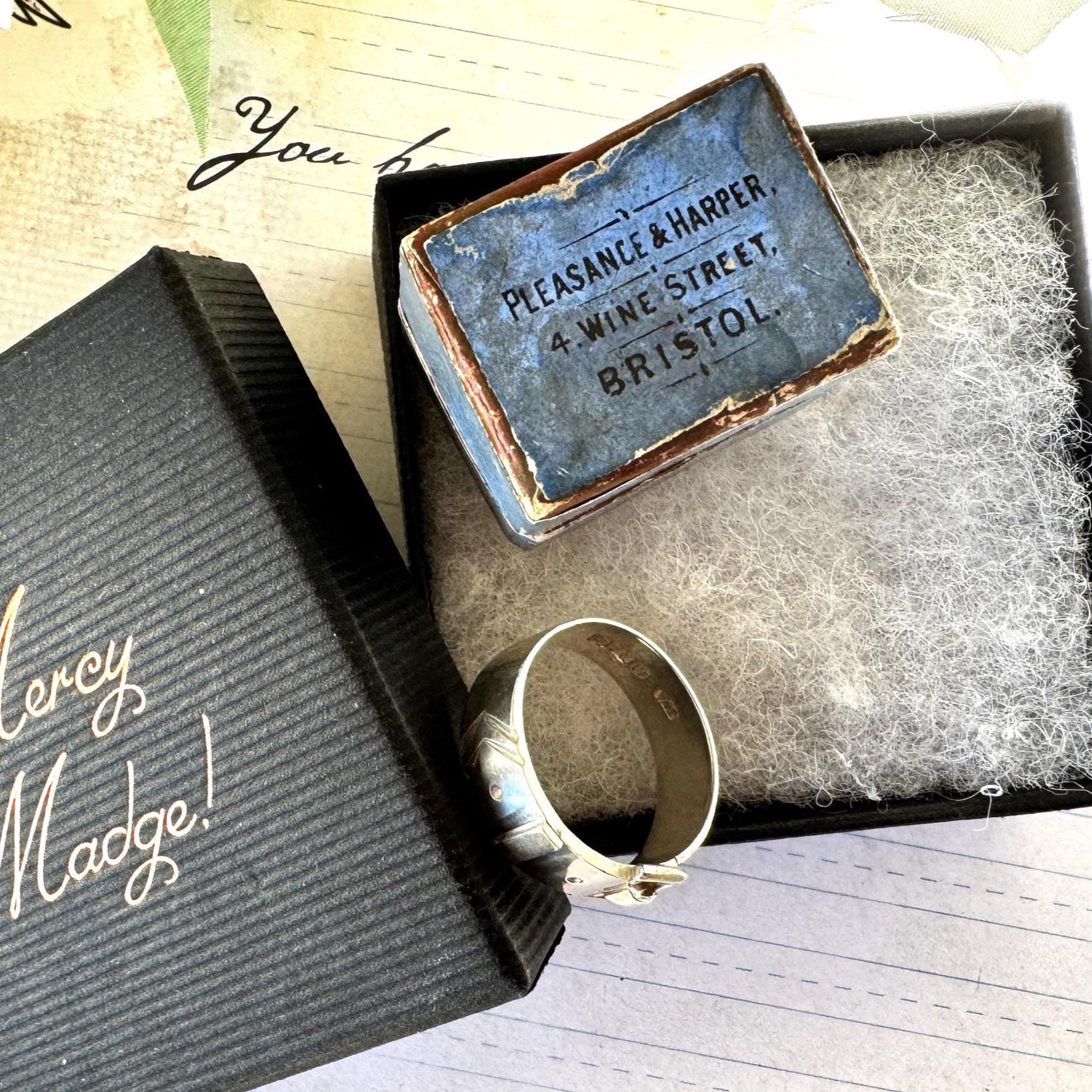 Antique Victorian Sterling Silver Buckle Ring In Original Box