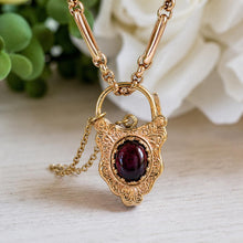 Carica l'immagine nel visualizzatore di Gallery, Antique Victorian Large 9ct Gold Almandine Garnet Shield Padlock Pendant/Bracelet Charm
