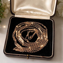 Load image into Gallery viewer, Antique Victorian Solid 9ct Rose Gold 60" Guard Chain Necklace, Fancy Trombone Link Belcher Muff Chain
