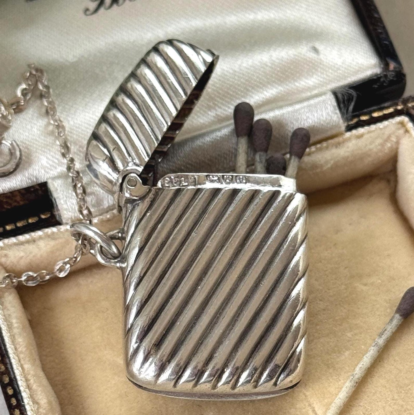 Antique Sterling Silver Miniature Vesta Match Safe Pendant, Chester 1901 Payton Pepper, Victorian Chatelaine Accessory