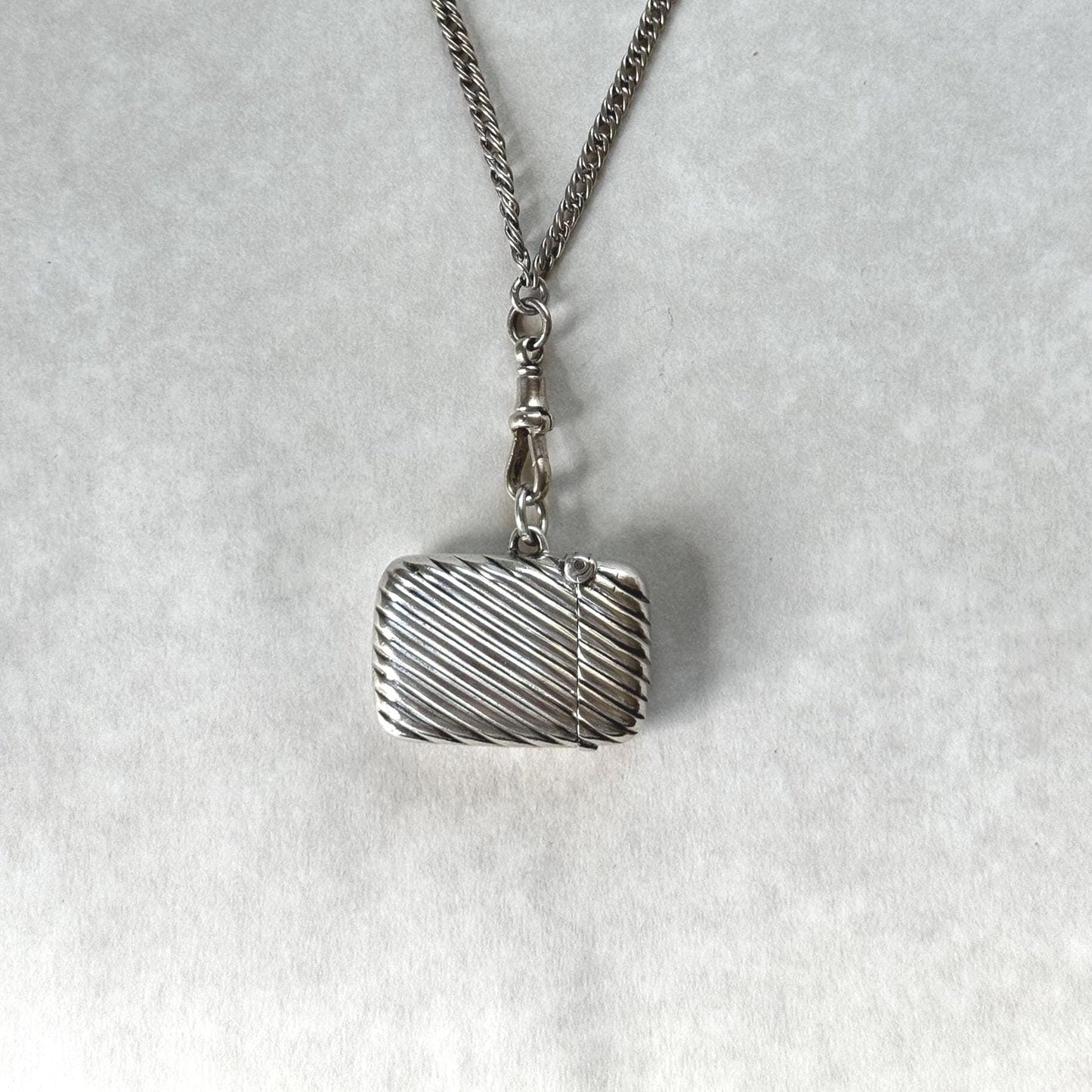 Antique Sterling Silver Miniature Vesta Match Safe Pendant, Chester 1901 Payton Pepper, Victorian Chatelaine Accessory