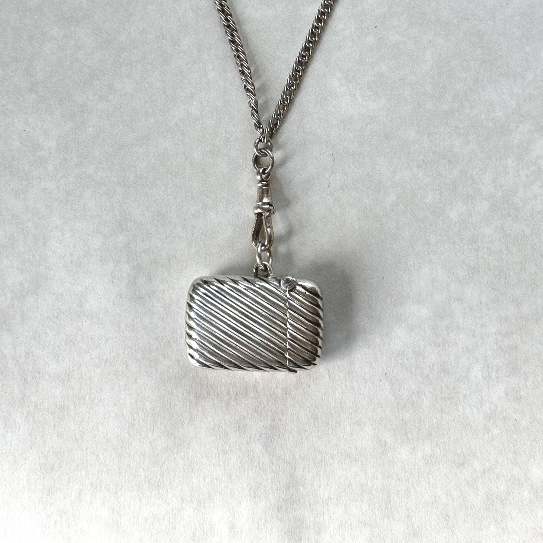 Antique Sterling Silver Miniature Vesta Match Safe Pendant, Chester 1901 Payton Pepper, Victorian Chatelaine Accessory
