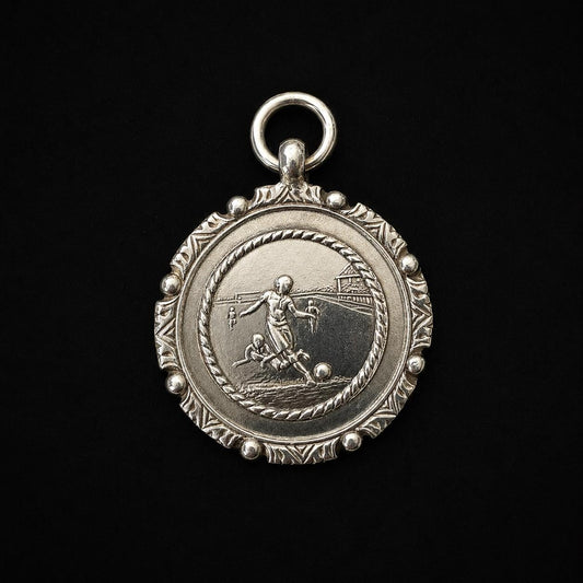 Antique English Sterling Silver Football Pendant Fob by William Hair Haseler, 1920s Art Deco
