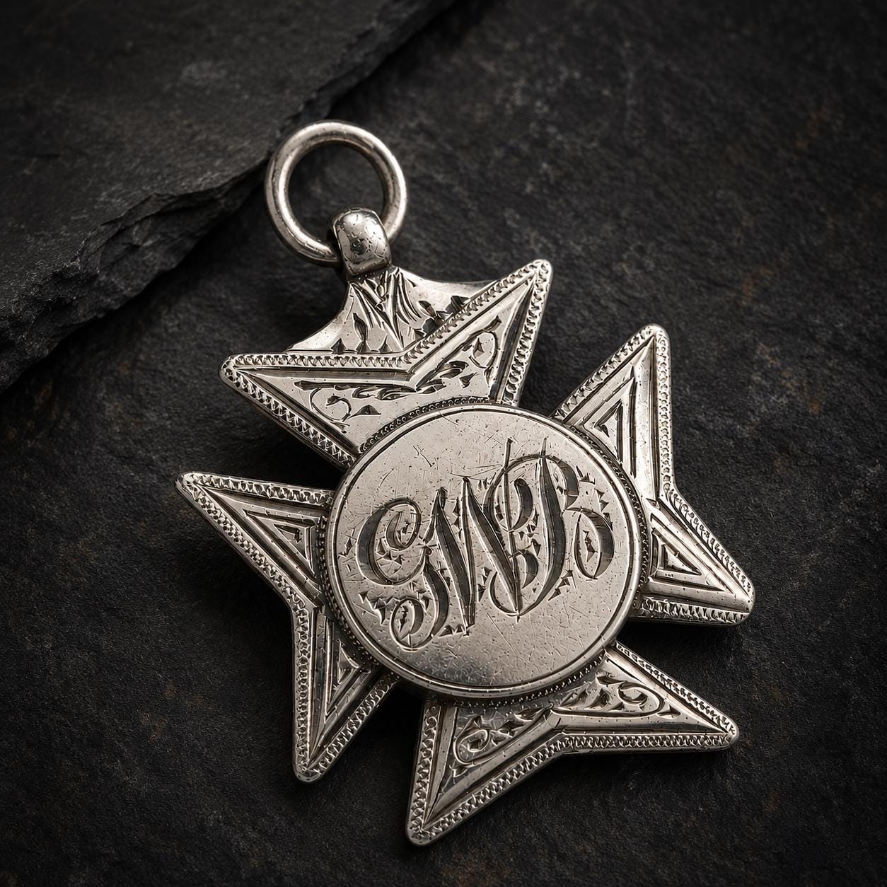 Victorian Silver Engraved Cross Pattée Watch Chain Fob