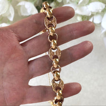 Carica l'immagine nel visualizzatore di Gallery, Antique Victorian Heavy 9ct Rose Gold Belcher Bracelet with Floral Engraved Anchor Links

