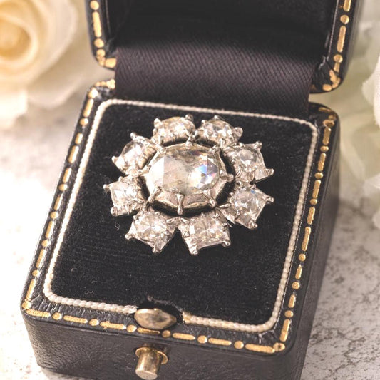 Georgian Rose Cut Diamond Daisy Halo Brooch, 18ct Gold, Foiled Diamonds