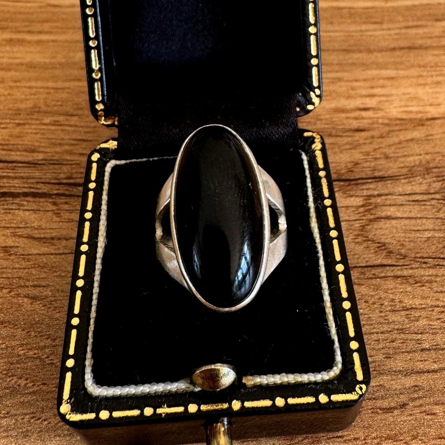 Vintage 1970s Sterling Silver Onyx Modernist Statement Ring, Size J-1/2/US 5