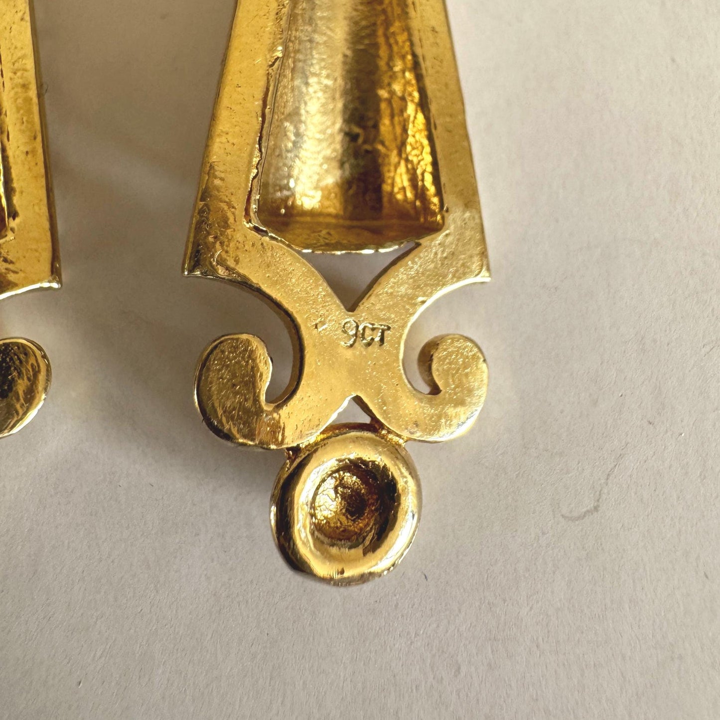 Antique Victorian 9ct Gold Archaeological Revival Earrings, Etruscan Statement Drops c1880
