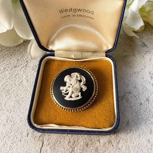 Vintage Wedgwood Black Jasperware Sterling Silver Cupid Brooch