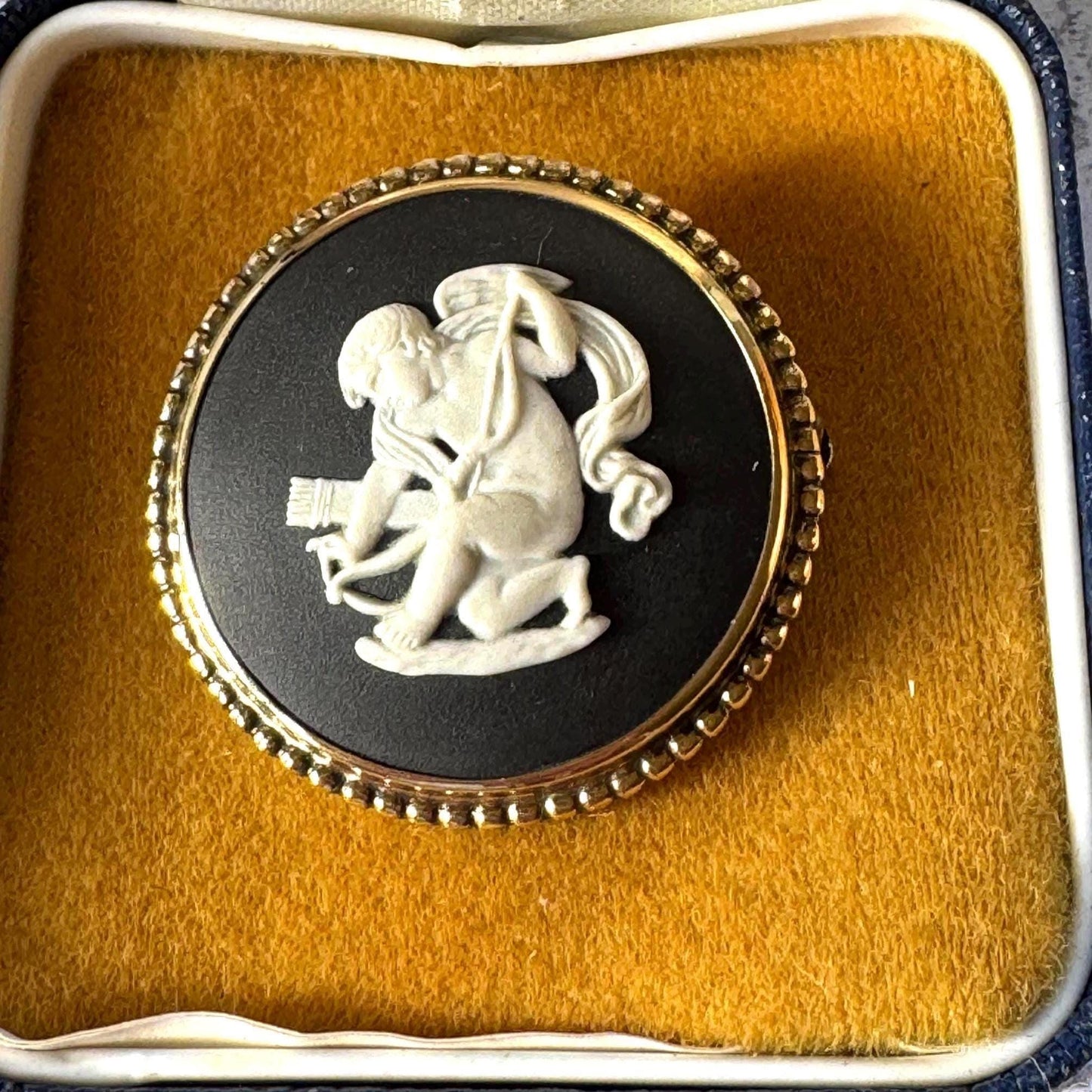 Vintage Wedgwood Black Jasperware Sterling Silver Cupid Brooch