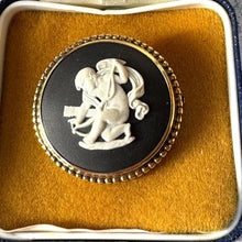 Charger l'image dans la galerie, Vintage Wedgwood Black Jasperware Sterling Silver Cupid Brooch
