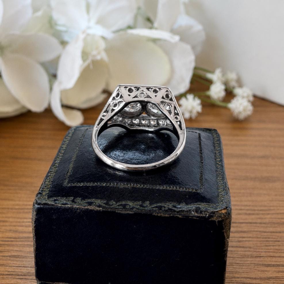 Art Deco Toi et Moi Diamond Ring 2.00ct Matched Old European Cut Diamonds Platinum Antique Engagement Ring