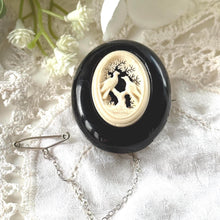 Charger l'image dans la galerie, Antique Victorian Whitby Jet Brooch with Carved Lovebirds Panel c1860
