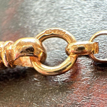 Load image into Gallery viewer, Antique Victorian Solid 9ct Rose Gold 60" Guard Chain Necklace, Fancy Trombone Link Belcher Muff Chain

