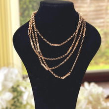 Load image into Gallery viewer, Antique Victorian Solid 9ct Rose Gold 60" Guard Chain Necklace, Fancy Trombone Link Belcher Muff Chain
