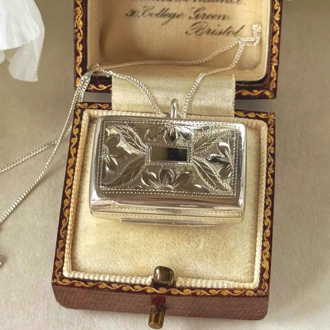 Antique Victorian Sterling Silver Vinaigrette Pendant, 1846 Edward Smith Miniature Book Necklace
