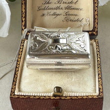 Load image into Gallery viewer, Antique Victorian Sterling Silver Vinaigrette Pendant, 1846 Edward Smith Miniature Book Necklace
