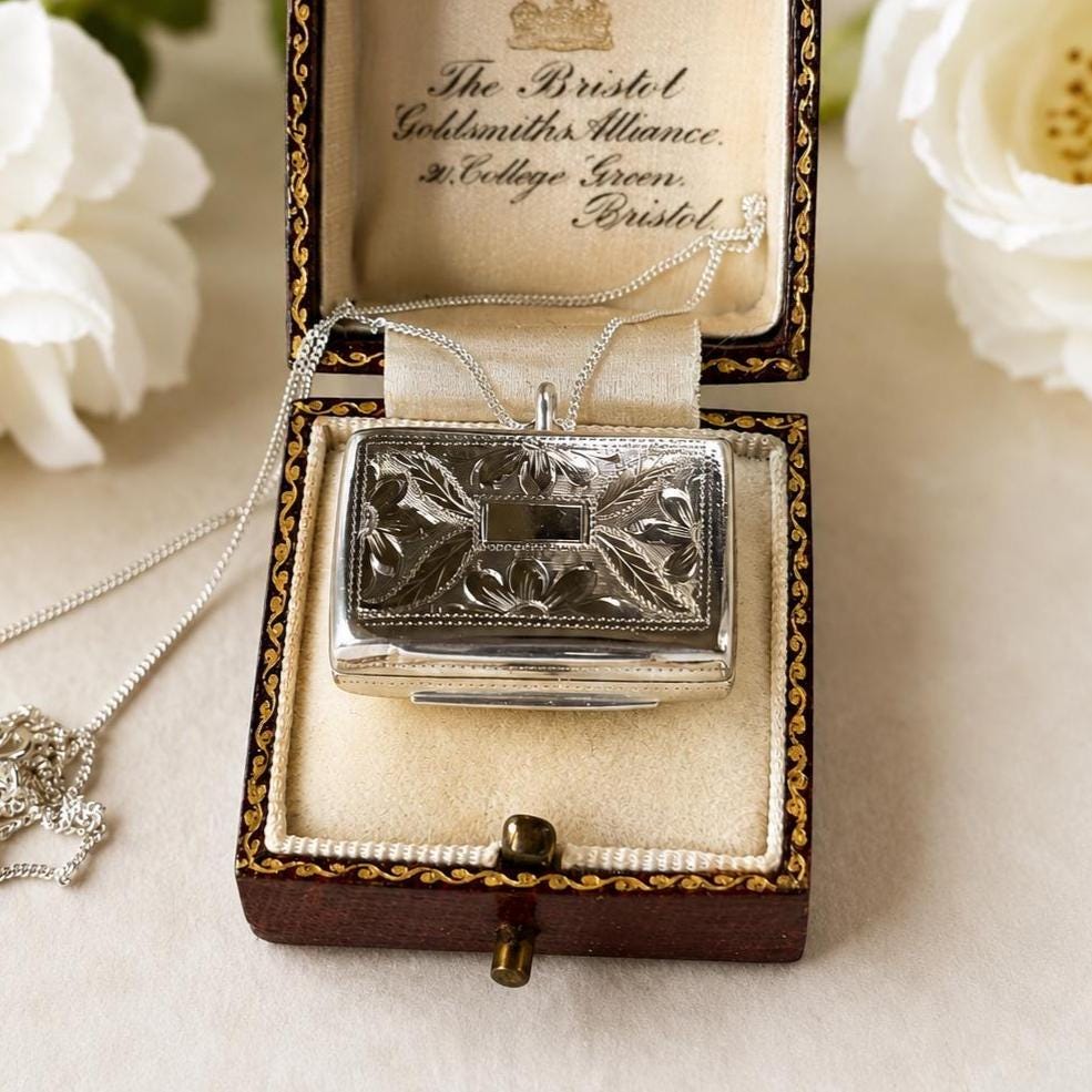 Antique Victorian Sterling Silver Vinaigrette Pendant, 1846 Edward Smith Miniature Book Necklace