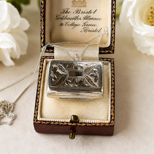 Antique Victorian Sterling Silver Vinaigrette Pendant, 1846 Edward Smith Miniature Book Necklace
