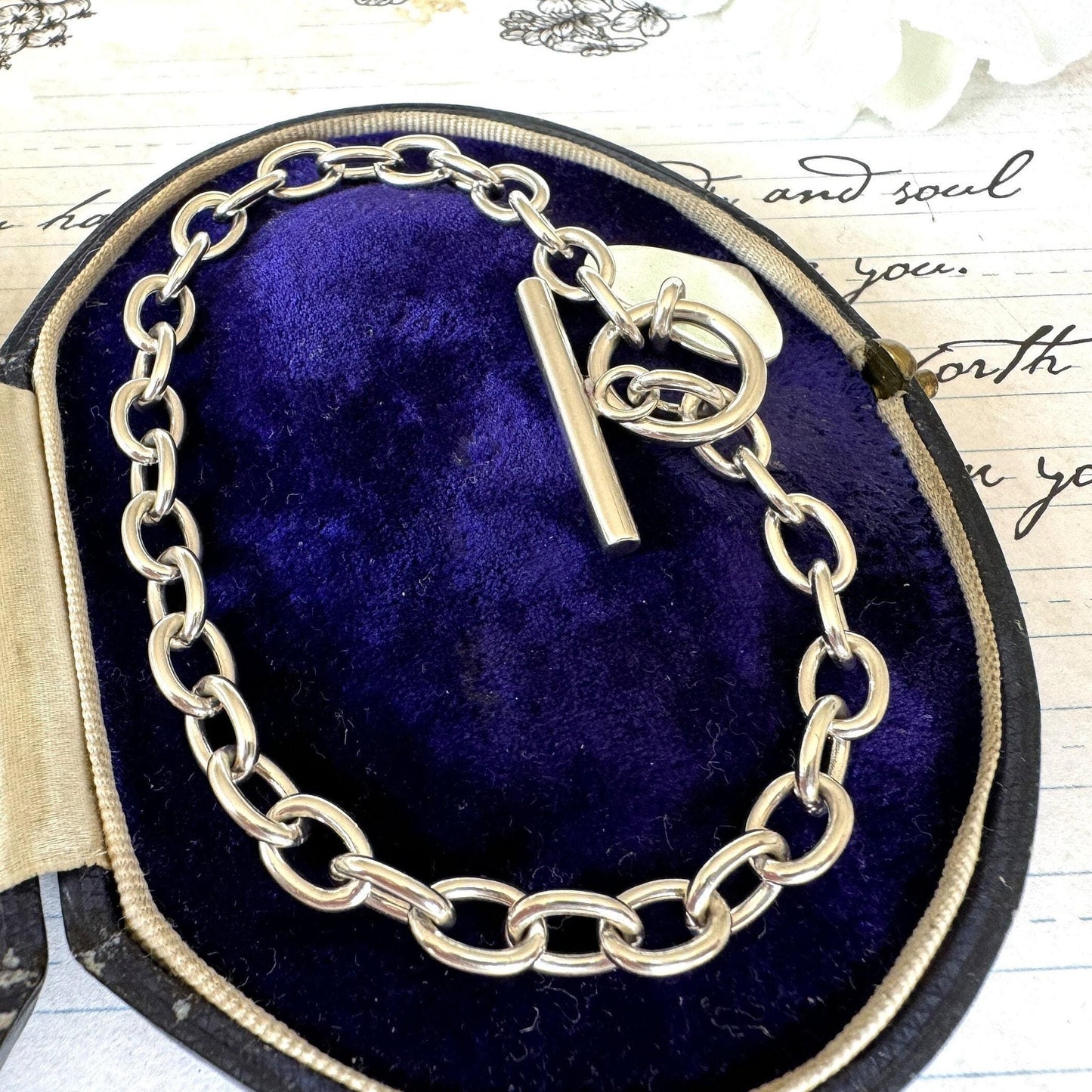 Vintage Sterling Silver Heart Charm Bracelet | English Hallmarked Sweetheart Toggle Bracelet