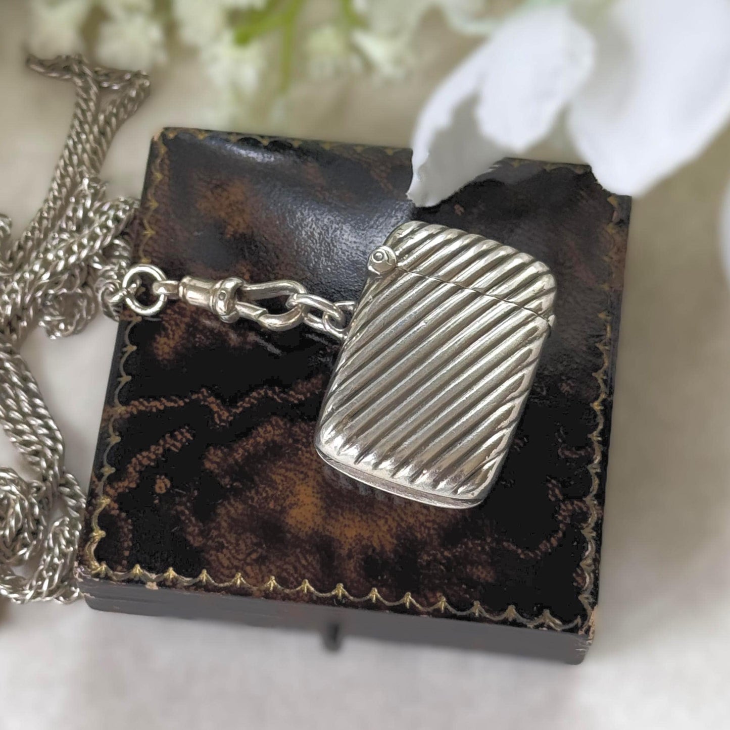 Antique Sterling Silver Miniature Vesta Match Safe Pendant, Chester 1901 Payton Pepper, Victorian Chatelaine Accessory